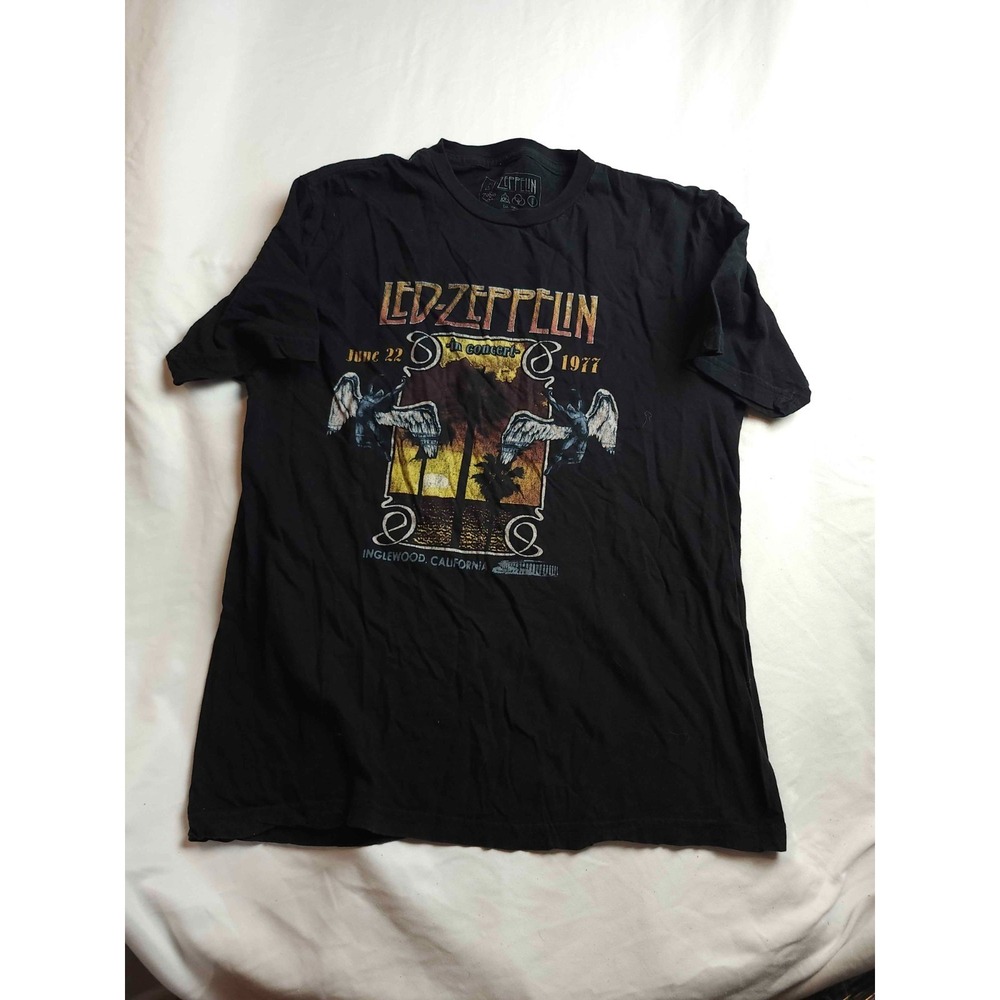Led Zeppelin 1977 Inglewood Concert Tour Shirt L Black Graphic Rock Band Merch